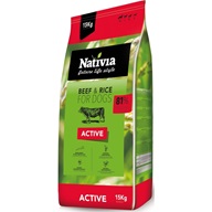 Nativia Dog Active Beef & Rice 15 kg  - Granule pro psy