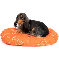 Polštář Kost, ovál, bavlna, oranžový, bílé kosti 60 cm - Pelíšky pro psy, pelechy, textilní boudy