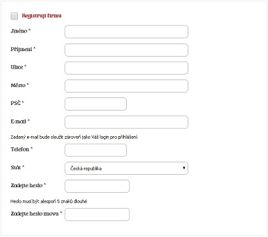 formulář pro registraci